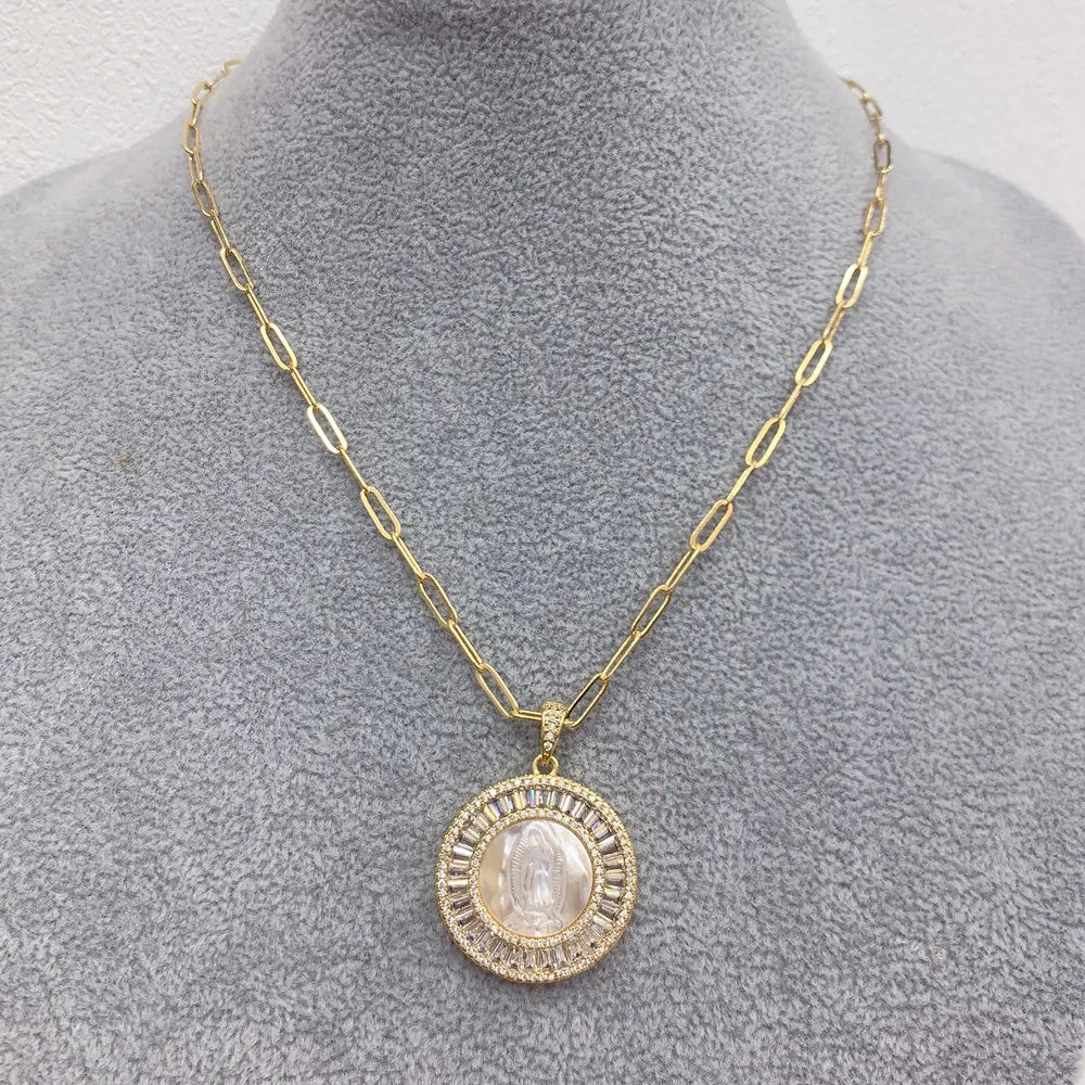 Virgin Guadalupe Pendant Necklace Zircon Natural Shell Jewelry