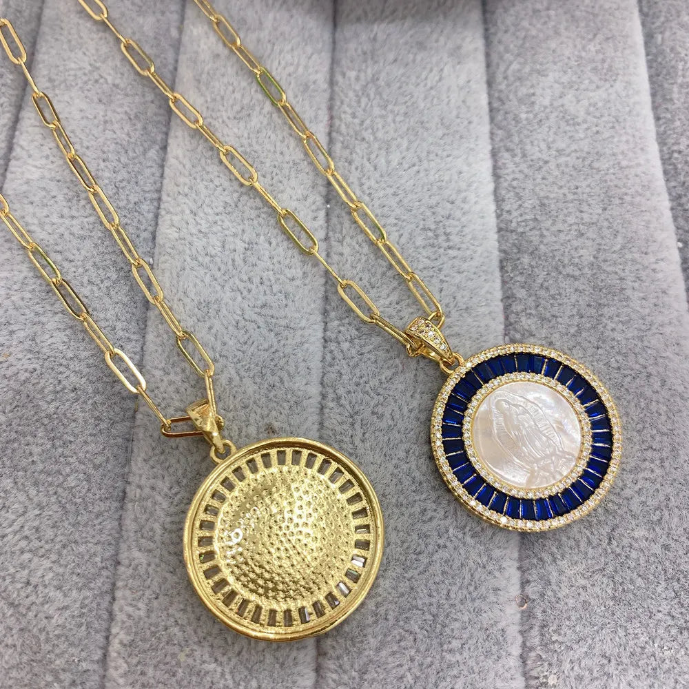 Virgin Guadalupe Pendant Necklace Zircon Natural Shell Jewelry