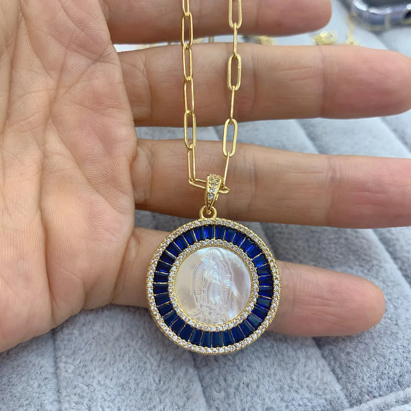Virgin Guadalupe Pendant Necklace Zircon Natural Shell Jewelry