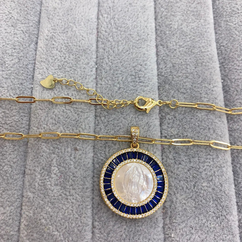 Virgin Guadalupe Pendant Necklace Zircon Natural Shell Jewelry