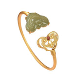 Retro Ruyi Women's Opening Bracelet Silver Gilding Hetian Jade Gray Jade
