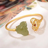 Retro Ruyi Women's Opening Bracelet Silver Gilding Hetian Jade Gray Jade