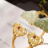 Retro Ruyi Women's Opening Bracelet Silver Gilding Hetian Jade Gray Jade