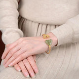 Retro Ruyi Women's Opening Bracelet Silver Gilding Hetian Jade Gray Jade