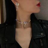 Butterfly Crystal Choker Necklaces with Tassel Rhinestone