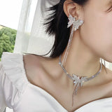 Butterfly Crystal Choker Necklaces with Tassel Rhinestone