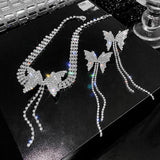 Butterfly Crystal Choker Necklaces with Tassel Rhinestone