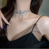 Butterfly Crystal Choker Necklaces with Tassel Rhinestone
