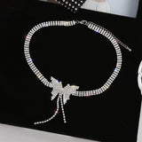 Butterfly Crystal Choker Necklaces with Tassel Rhinestone