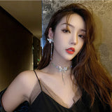 Butterfly Crystal Choker Necklaces with Tassel Rhinestone