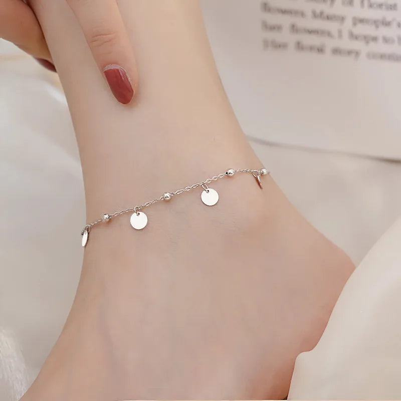 925 Sterling Silver Round Bead Anklet for Women O Chain Jewelry