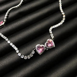 Zircon Love Pull Choker Necklace High-Def Sweet Pink Bling Bling Chain