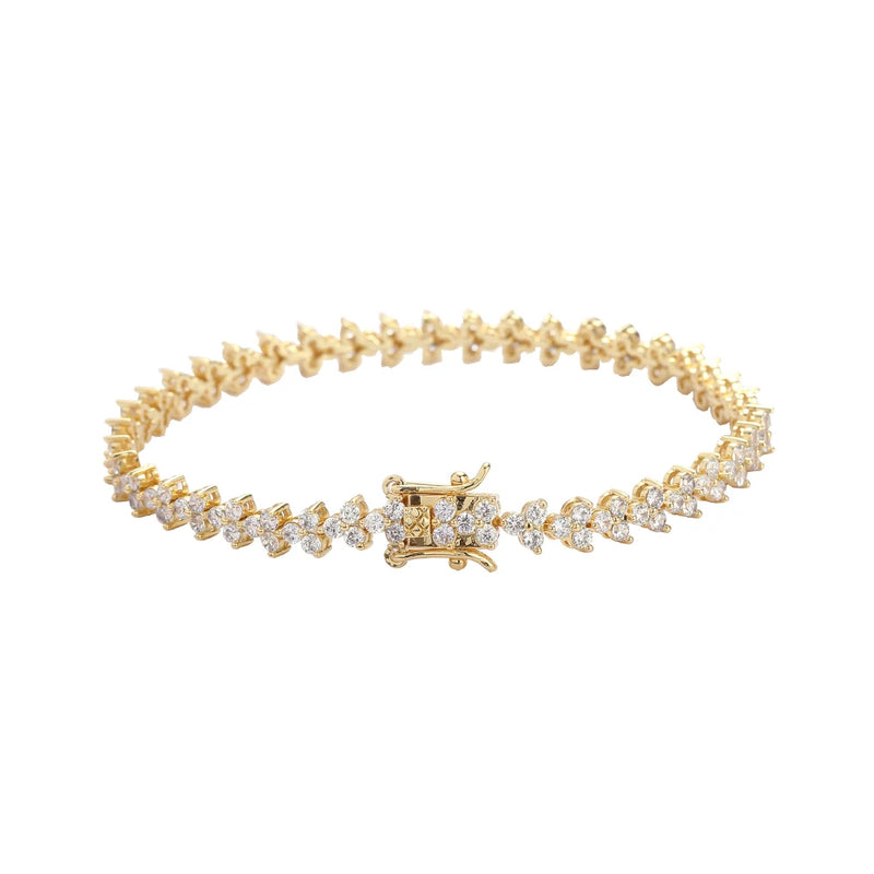 Brass CZ Flower 5MM Tennis Chain Bracelet - Gift BB122