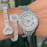 CZ Double Heart Open Bangle Bracelet Men Women Icy Jewelry