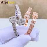 CZ Double Heart Open Bangle Bracelet Men Women Icy Jewelry