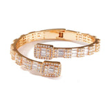CZ Double Heart Open Bangle Bracelet Men Women Icy Jewelry