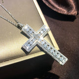 Zircon Silver Cross Pendant Necklace