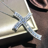 Zircon Silver Cross Pendant Necklace