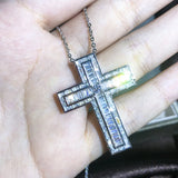Zircon Silver Cross Pendant Necklace