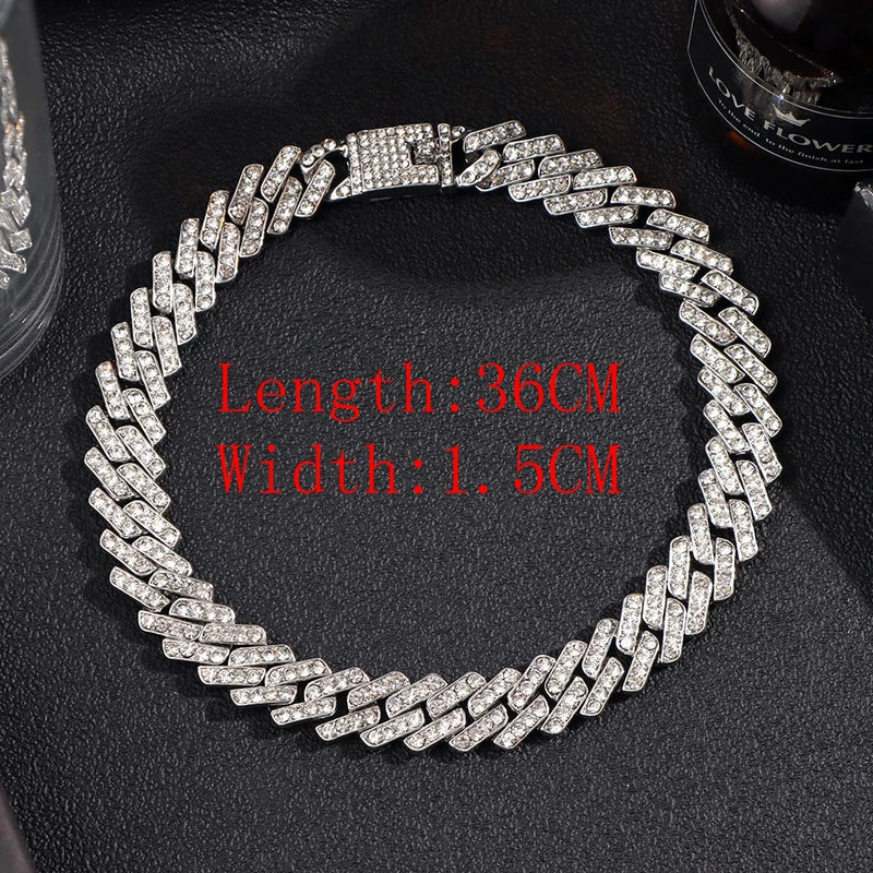 Crystal Cuban Link Chain Choker Necklace Hip Hop Rapper Rhinestones Jewelry