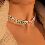 Crystal Cuban Link Chain Choker Necklace Hip Hop Rapper Rhinestones Jewelry