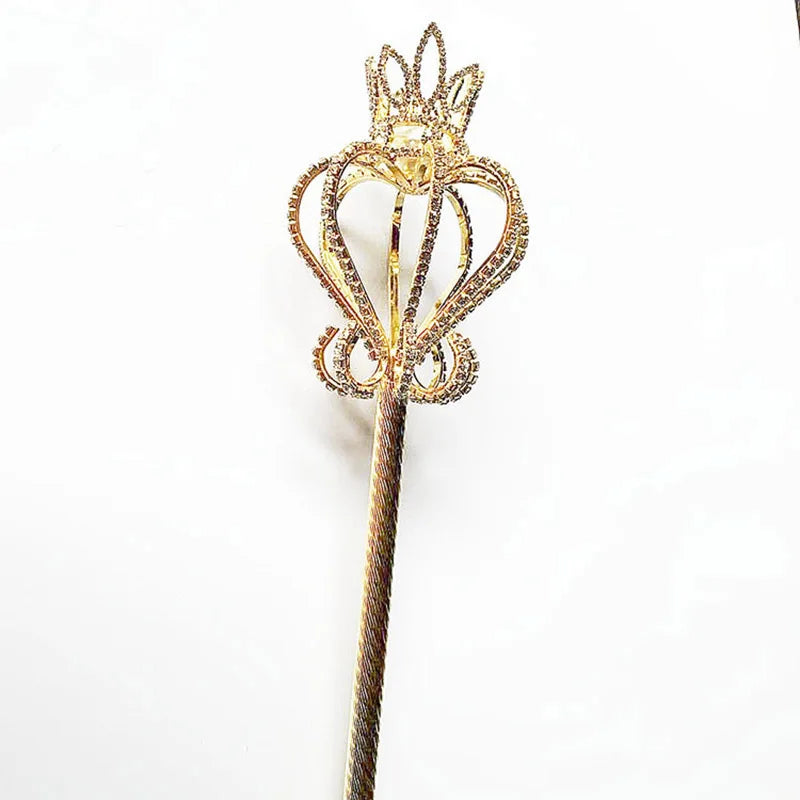 Crystal Scepter Wand Gold/Silver Tiaras Crowns Sceptre King Queen