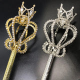 Crystal Scepter Wand Gold/Silver Tiaras Crowns Sceptre King Queen