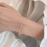 Double Layer Round 925 Silver Snake Chain Bracelet for Women