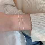 Double Layer Round 925 Silver Snake Chain Bracelet for Women