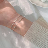 Double Layer Round 925 Silver Snake Chain Bracelet for Women