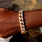 Bling Hip Hop Iced Out Chain Cuban Bracelet Men Women Silver Miami Bracelet