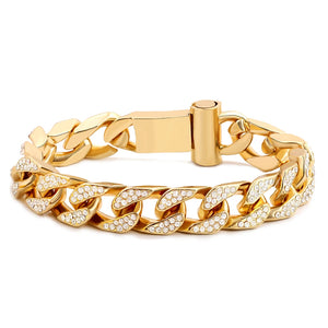Bling Hip Hop Iced Out Chain Cuban Bracelet Men Women Silver Miami Bracelet