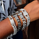 Bling Hip Hop Iced Out Chain Cuban Bracelet Men Women Silver Miami Bracelet