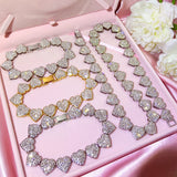 Crystal Heart Cuban Link Chain Necklace for Women Hip Hop Iced Out Choker