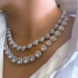 Crystal Heart Cuban Link Chain Necklace for Women Hip Hop Iced Out Choker
