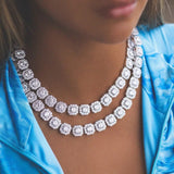Crystal Heart Cuban Link Chain Necklace for Women Hip Hop Iced Out Choker