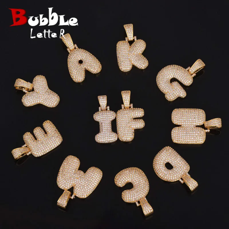 Men's Hip Hop Copper CZ Bubble Letters Pendant Necklace