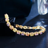 Rainbow CZ Crystal Tennis Chain Bracelet Women Party Jewelry