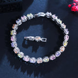 Rainbow CZ Crystal Tennis Chain Bracelet Women Party Jewelry