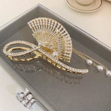 Vintage Pearl Hair Pins with Rhinestone Fan Tassel Grip