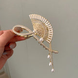Vintage Pearl Hair Pins with Rhinestone Fan Tassel Grip
