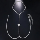 Rhinestone Heart Chain Harness Bra Necklace for Women
