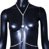 Rhinestone Heart Chain Harness Bra Necklace for Women