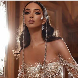 Rhinestone Tassel Hair Chain Headband Wedding Hair Jewelry for Women Crystal