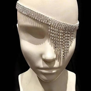 Rhinestone Tassel Head Chain Eyes Mask Party Jewelry for Women