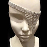 Rhinestone Tassel Head Chain Eyes Mask Party Jewelry for Women