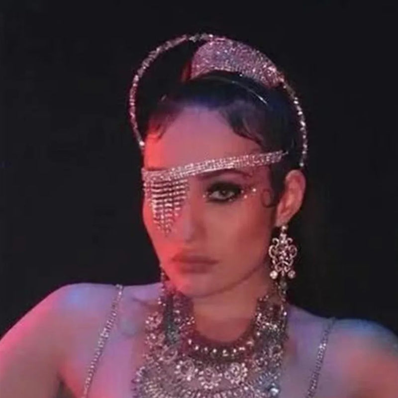 Rhinestone Tassel Head Chain Eyes Mask Party Jewelry for Women