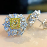 Yellow Zircon Flower Stud Earrings Silver Women Jewelry