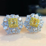 Yellow Zircon Flower Stud Earrings Silver Women Jewelry