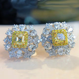 Yellow Zircon Flower Stud Earrings Silver Women Jewelry